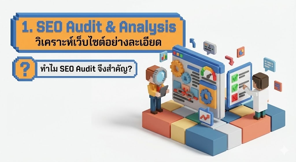 7 SEO service ยอดนิยมที่ช่วยให้เว็บไซต์ติดอันดับต้น ๆ จากการค้นหาบน Google 2 1. SEO Audit & Analysis - วิเคราะห์เว็บไซต์อย่างละเอียด