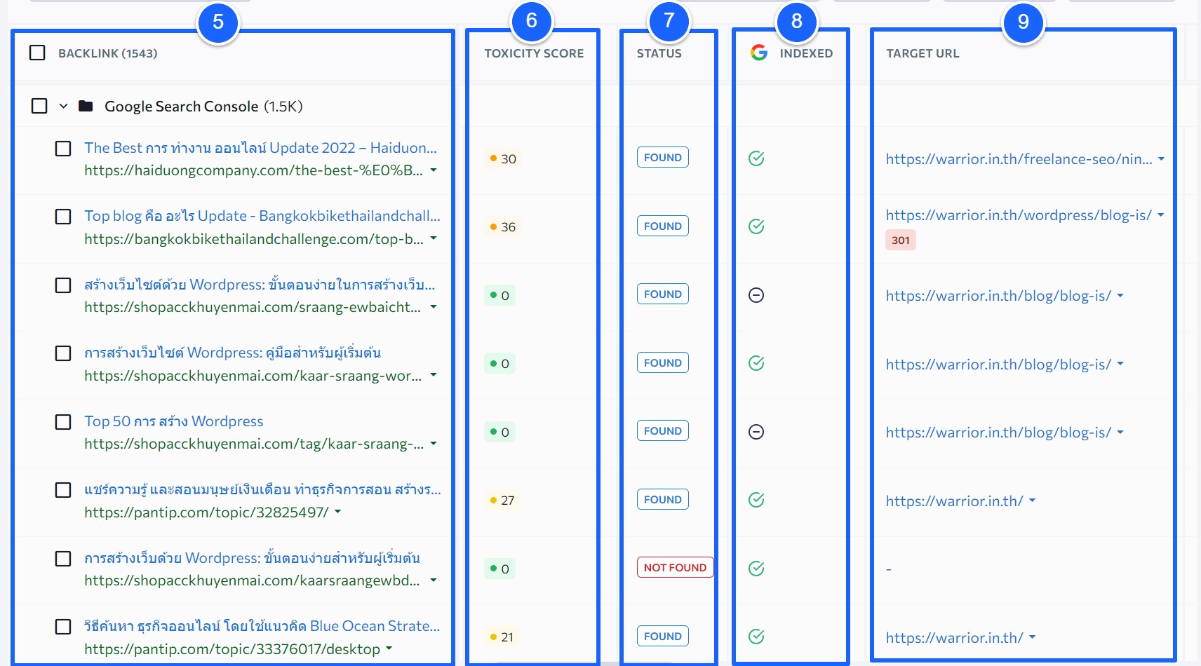 WarriorSEO Blackling moniter - tool-menu