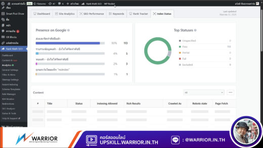 สอน rankmath เรื่อง index status and instant indexing