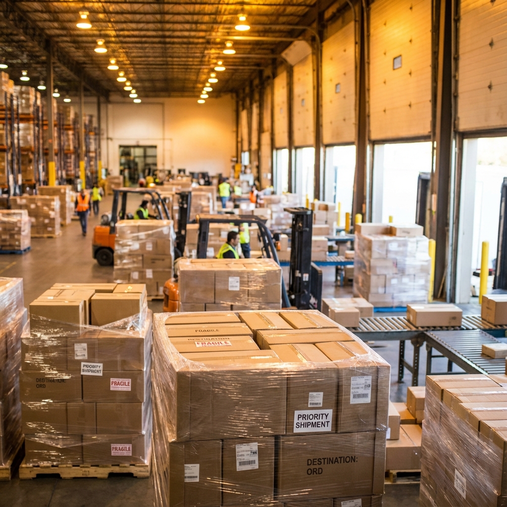 Warehouse full of packed boxes ready for shipping
