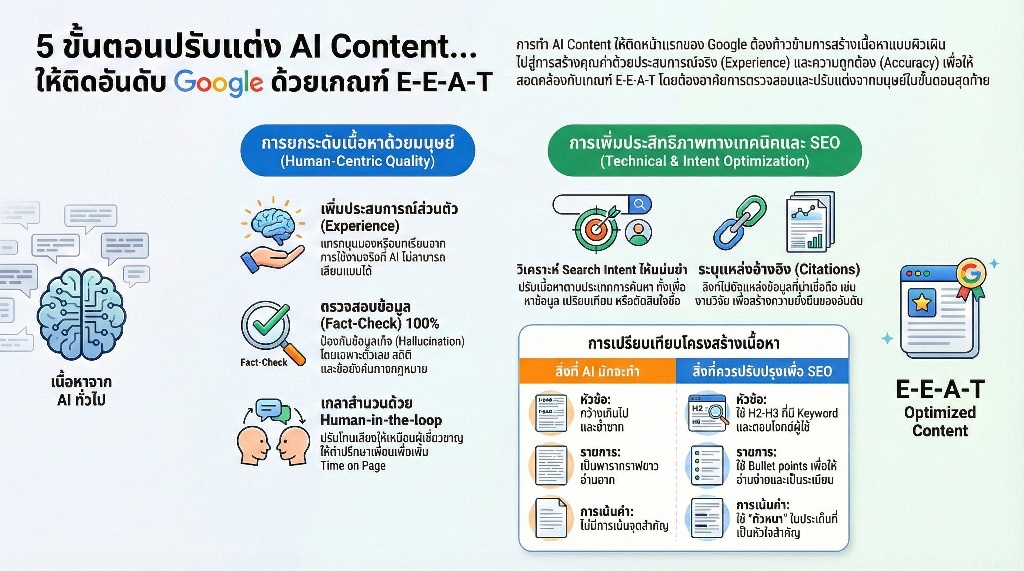6 ขั้นตอนปรับแต่ง AI Content ให้ปลอดภัยและติดอันดับ