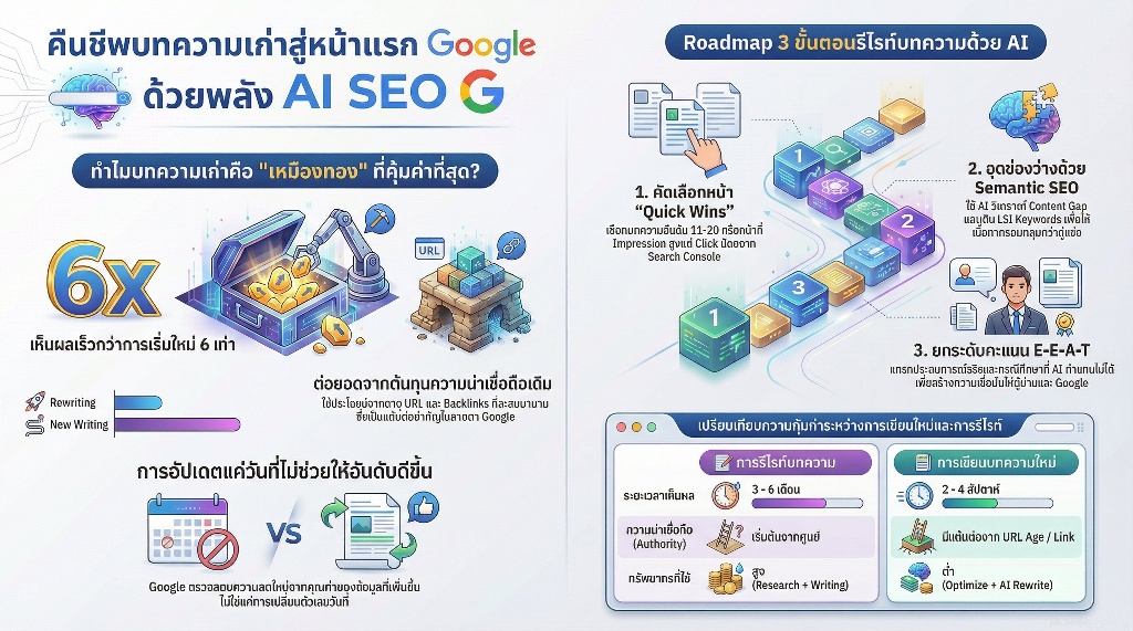 Rewriting for SEO เทคนิคใช้ AI รีไรท์บทความเก่าให้กลับมาติดอันดับใหม่