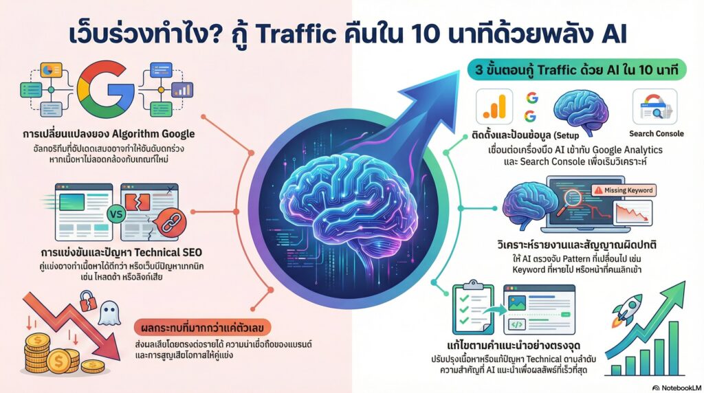 Traffic Drop Analysis เว็บร่วงทำไง? ใช้ AI ช่วยวิเคราะห์หาสาเหตุใน 10 นาที