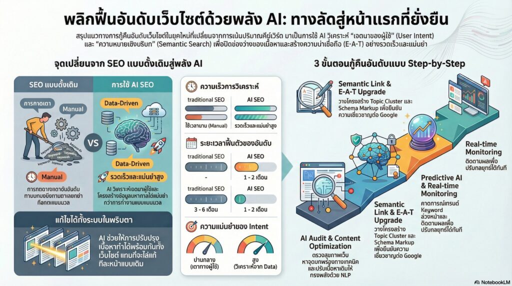 กลยุทธ์การกู้คืนอันดับเว็บไซต์ด้วย AI