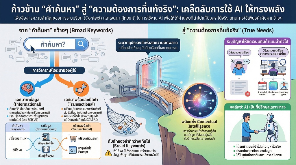 วิเคราะห์ Search Intent หัวข้อเทคนิคการใช้ AI ค้นหาความต้องการที่แท้จริงของผู้ใช้ 3 กำแพงที่กั้นระหว่างคำค้นหากับความต้องการที่แท้จริง