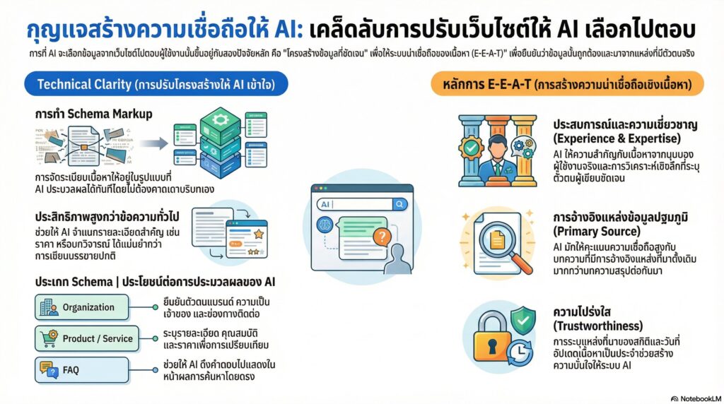 เช็คลิสต์ เตรียมเว็บไซต์ให้พร้อมสำหรับ AI Search 4 กุญแจสำคัญที่ทำให้ AI เชื่อถือข้อมูล