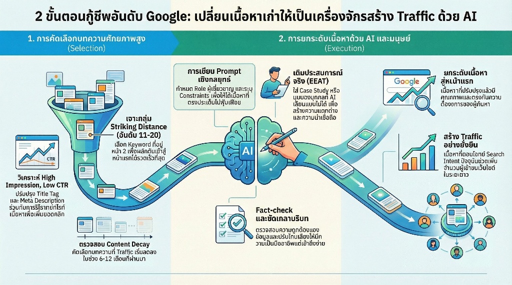 ขั้นตอนการใช้ AI รีไรท์เนื้อหาให้ติดอันดับใหม่อย่างเป็นระบบ