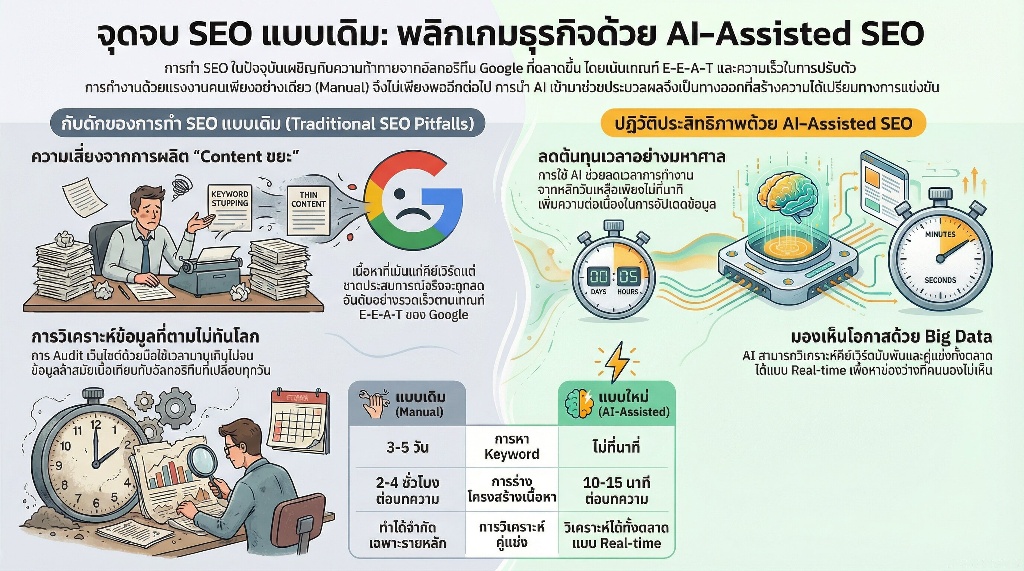 AI Tools Review แนะนำเครื่องมือ AI SEO ที่ Agency เลือกใช้จริง 3 ช่องว่างมหาศาลที่ทำให้การทำ SEO แบบเดิมเริ่มไม่ได้ผล