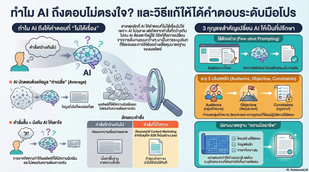 วิธีการตั้งโจทย์ให้ AI ทำงานได้แม่นยำ 3 ทำไม AI ถึงยังให้คำตอบที่ไม่ได้เรื่อง