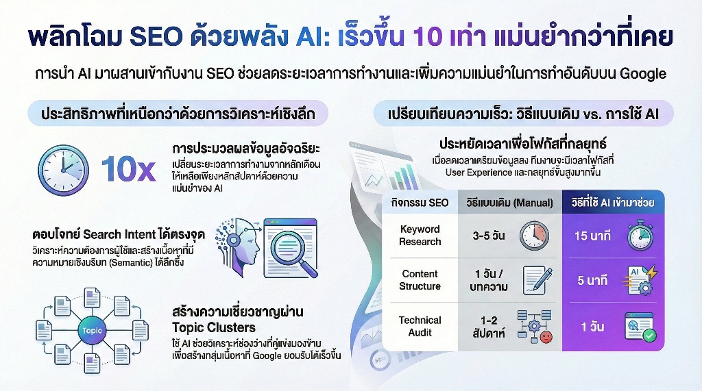 AI Tools Review แนะนำเครื่องมือ AI SEO ที่ Agency เลือกใช้จริง 2 พลิกโฉม SEO ด้วยพลัง AI ที่ทำอันดับได้เร็วกว่าเดิม 10 เท่า