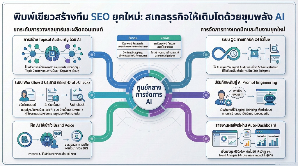 Freelance to Agency Mindset การขยายงาน SEO จากรับทำเอง สู่การสร้างทีมด้วย AI 5 พิมพ์เขียวการสร้างทีม SEO ยุคใหม่ด้วยขุมพลัง AI