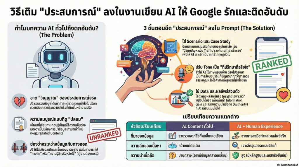 วิธีเติม E-E-A-T & AI “ประสบการณ์” ลงในงานเขียน AI ให้ Google เชื่อถือ