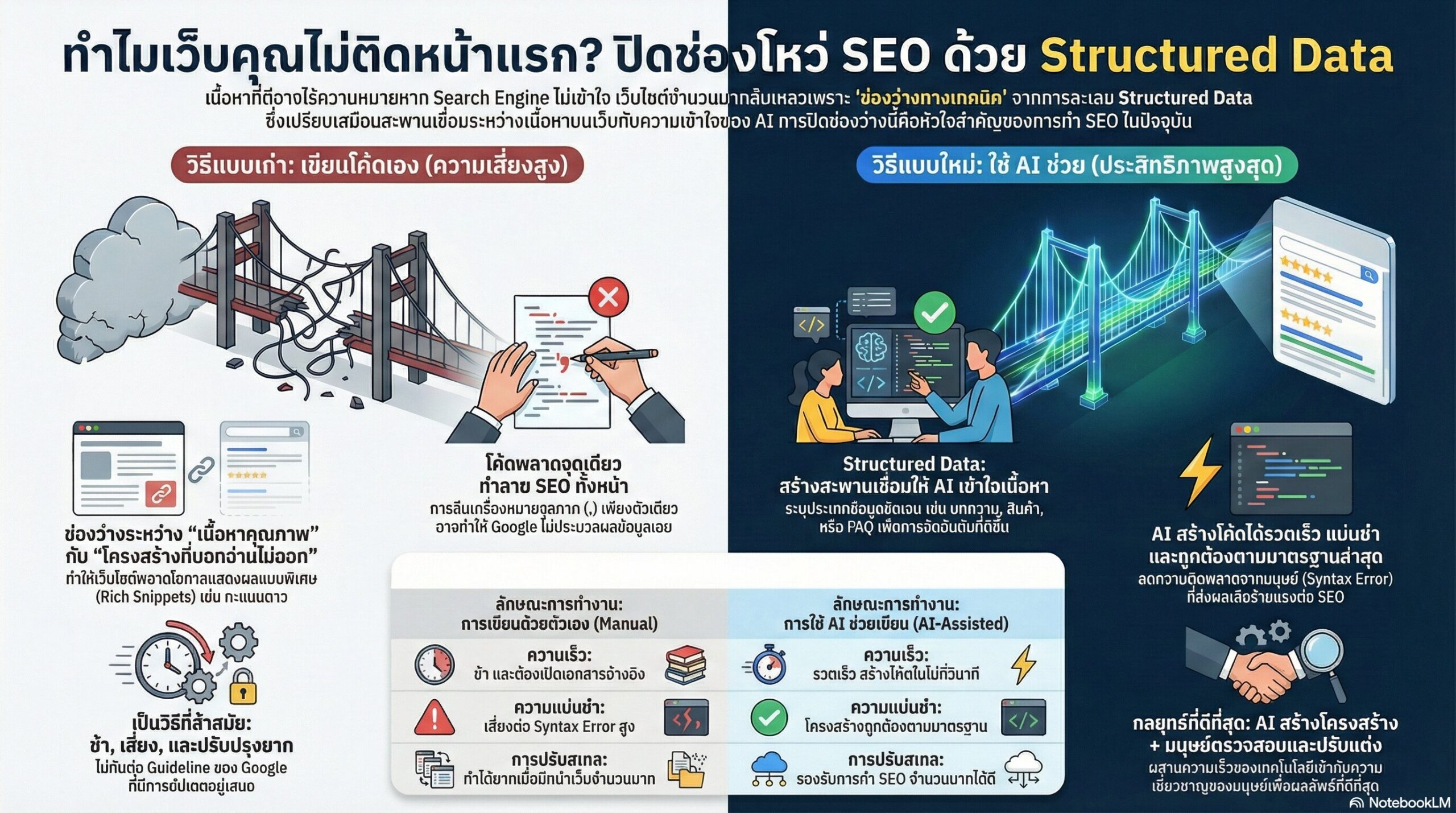 Structured Data (Schema) สั่ง AI เขียน Code Schema Markup แบบจับวาง 3 อุปสรรคที่ทำให้นักทำเว็บส่วนใหญ่ไปไม่ถึงดวงดาว