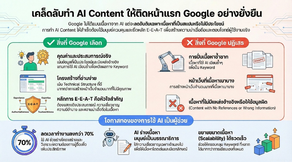 เคล็ดลับการทำ AI Content ให้ติดหน้าแรก Google แบบยั่งยืน