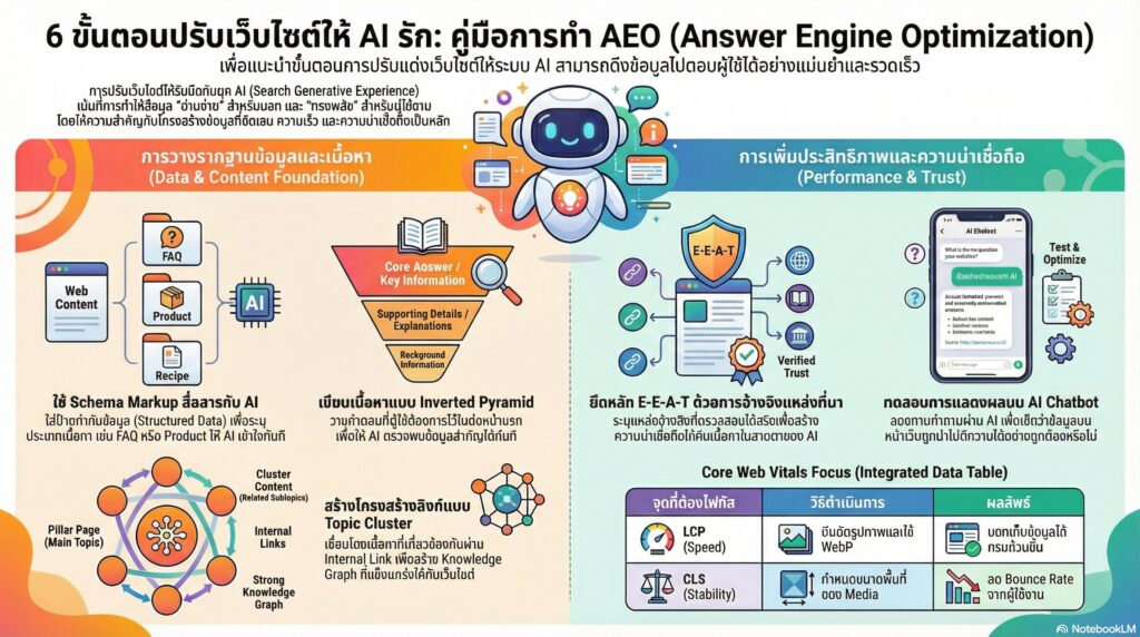 เช็คลิสต์ เตรียมเว็บไซต์ให้พร้อมสำหรับ AI Search 5 เช็คลิสต์ 6 ขั้นตอนปรับเว็บไซต์รับ AI