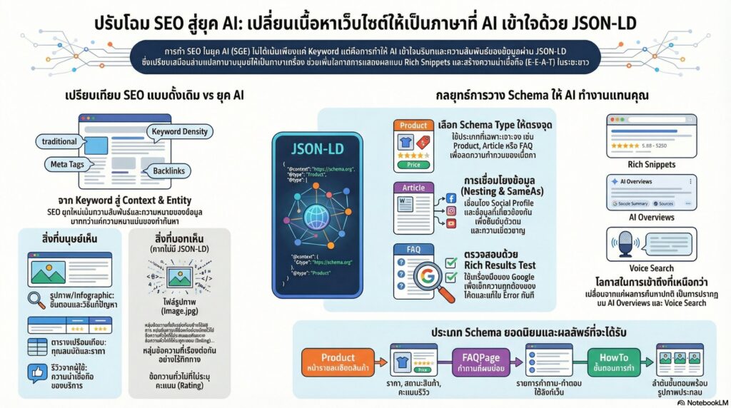 เทคนิคการวางโครงสร้าง JSON-LD สำหรับ AI SEO
