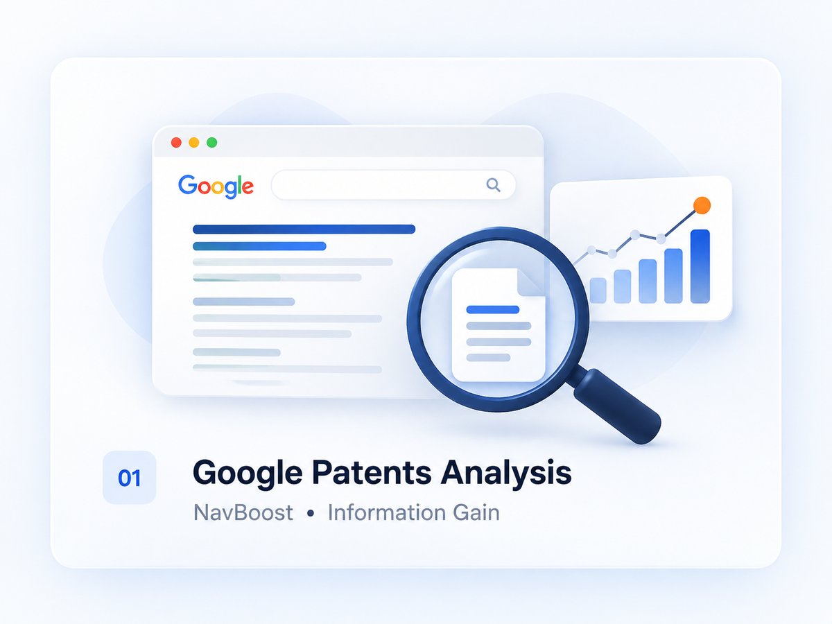 ภาพประกอบการวิเคราะห์สิทธิบัตร Google Search Patents ทั้ง NavBoost และ Information Gain เพื่อสร้างกลยุทธ์ SEO ระดับสูง