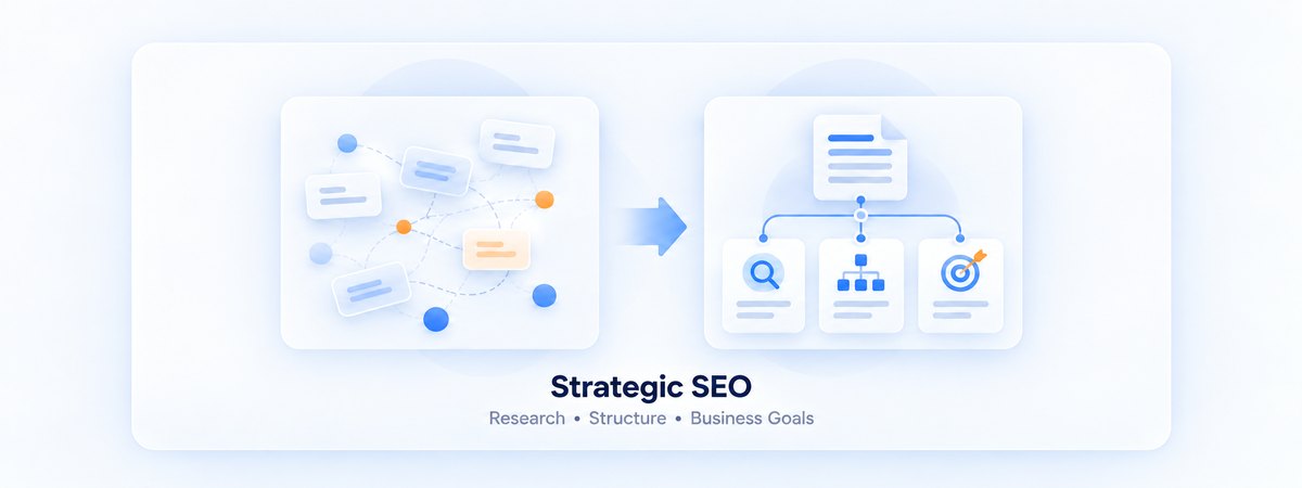 ภาพกลยุทธ์ Strategic SEO จากการวิจัย โครงสร้างเว็บ สู่เป้าหมายธุรกิจ โดย Warrior SEO