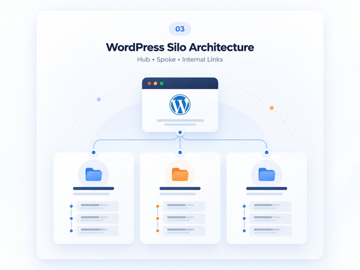 แผนผังโครงสร้าง WordPress Silo Architecture จัดระบบ Hub, Spoke และ Internal Links กระจาย Link Equity