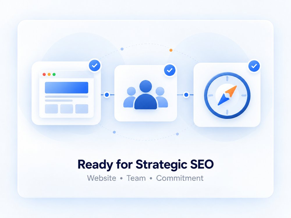 ภาพเงื่อนไขความพร้อมของธุรกิจในการเข้ารับคำปรึกษา SEO ทั้งด้านเว็บไซต์ ทีมงาน และความมุ่งมั่นระยะยาว